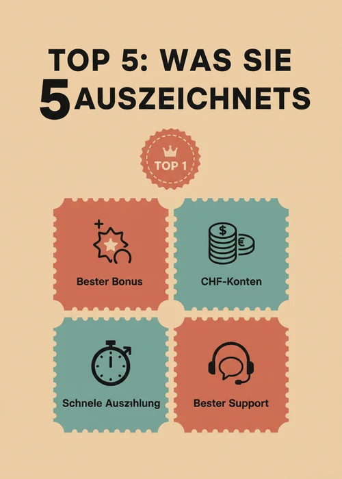 Was die Top 5 ausländischen Casinos auszeichnet: bester Bonus, CHF-Konten, schnelle Auszahlung und bester Support.