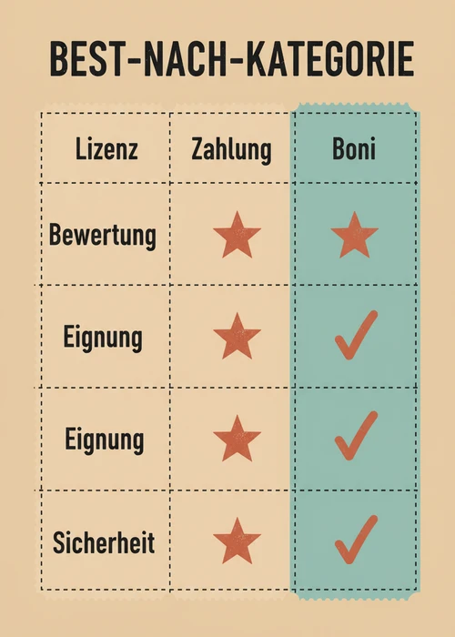 Bestes ausländisches Casino nach Kategorie: Lizenz, Zahlung und Boni bewertet nach Eignung und Sicherheit.